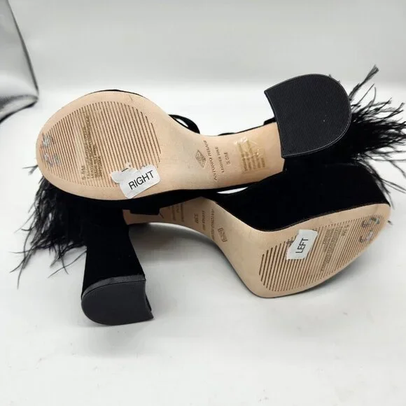 Antonio Melani Platform Sandals Size 5.5 M Black Velvet feathers Rhinestone  658 - Picture 14 of 16